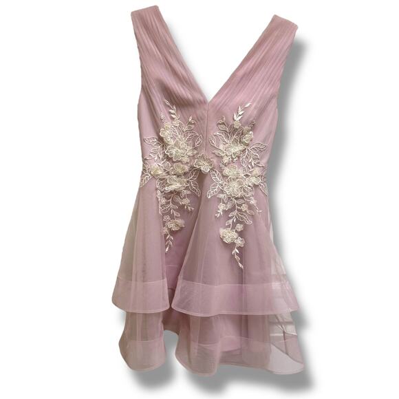 BCBGMAXAZRIA Embroidered Tulle Mini HoCo Dress 0 Lavender Mist NEW $398 - Picture 5 of 11